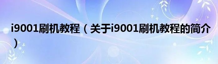 i9001刷机教程（关于i9001刷机教程的简介）