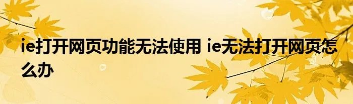 ie打开网页功能无法使用 ie无法打开网页怎么办