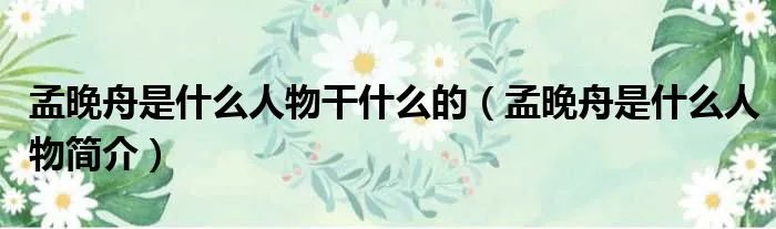 孟晚舟是什么人物干什么的（孟晚舟是什么人物简介）