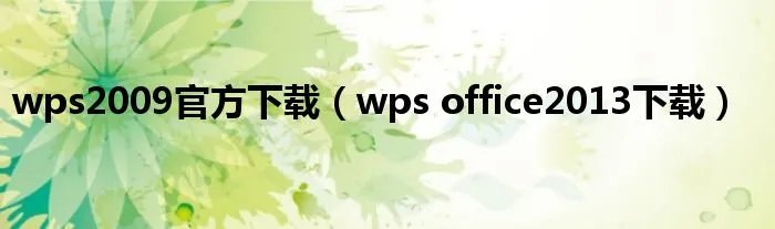 wps2009官方下载（wps office2013下载）