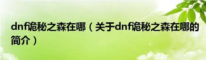 dnf诡秘之森在哪（关于dnf诡秘之森在哪的简介）