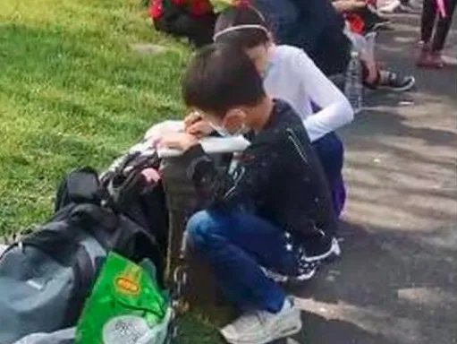 11岁男孩游西湖时为何会蹲地上写作文？