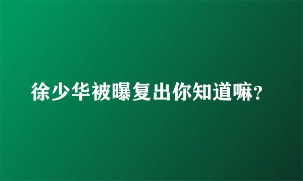 徐少华被曝复出你知道嘛？