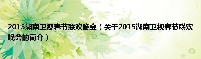 2015湖南卫视春节联欢晚会（关于2015湖南卫视春节联欢晚会的简介）