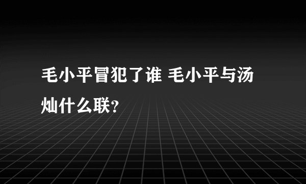 毛小平冒犯了谁 毛小平与汤灿什么联？