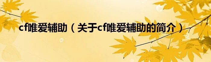cf唯爱辅助（关于cf唯爱辅助的简介）