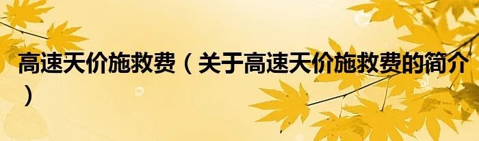 高速天价施救费（关于高速天价施救费的简介）