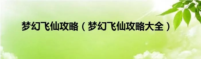 梦幻飞仙攻略（梦幻飞仙攻略大全）