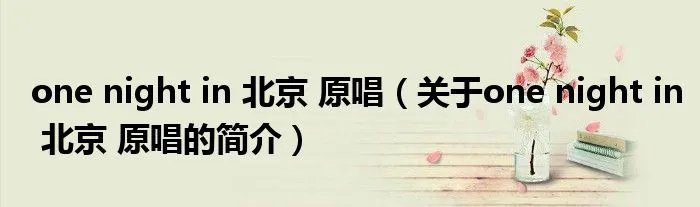 one night in 北京 原唱（关于one night in 北京 原唱的简介）