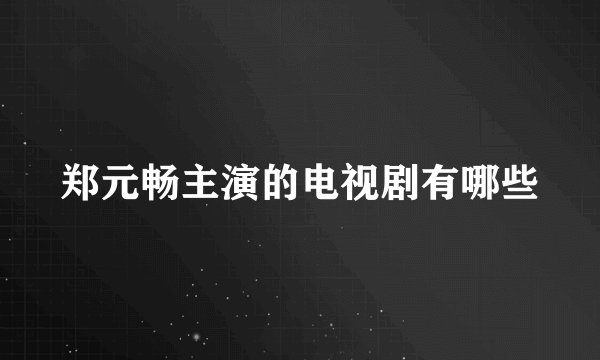 郑元畅主演的电视剧有哪些