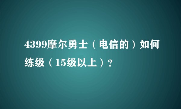 4399摩尔勇士（电信的）如何练级（15级以上）？