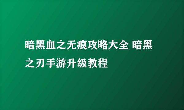 暗黑血之无痕攻略大全 暗黑之刃手游升级教程