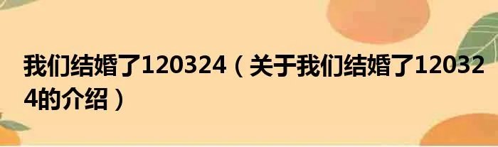 我们结婚了120324（关于我们结婚了120324的介绍）