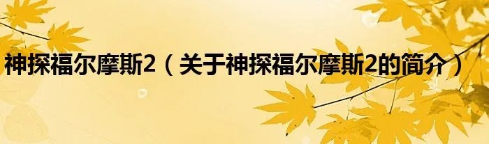 神探福尔摩斯2（关于神探福尔摩斯2的简介）