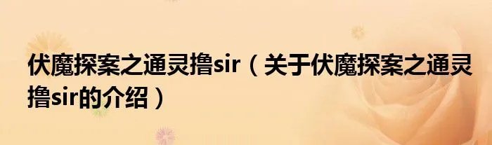 伏魔探案之通灵撸sir（关于伏魔探案之通灵撸sir的介绍）