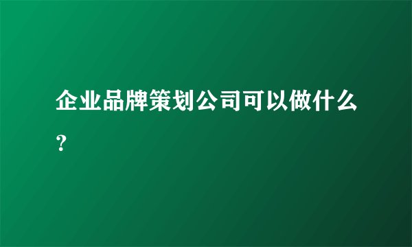 企业品牌策划公司可以做什么？