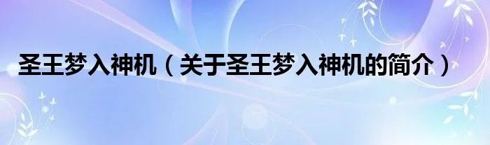 圣王梦入神机（关于圣王梦入神机的简介）
