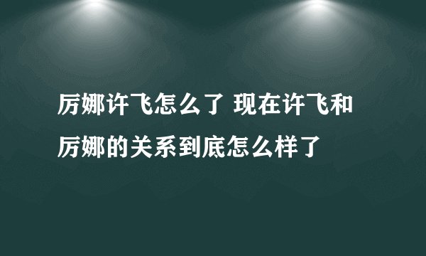 厉娜许飞怎么了 现在许飞和厉娜的关系到底怎么样了