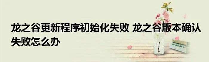龙之谷更新程序初始化失败 龙之谷版本确认失败怎么办