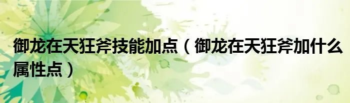御龙在天狂斧技能加点（御龙在天狂斧加什么属性点）