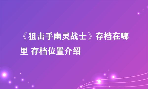《狙击手幽灵战士》存档在哪里 存档位置介绍
