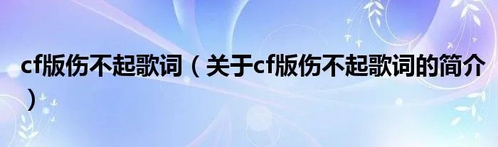 cf版伤不起歌词（关于cf版伤不起歌词的简介）