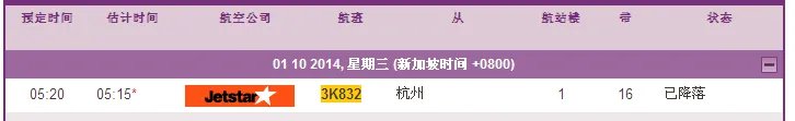 亚捷航3K832航班到达新加坡哪个机场