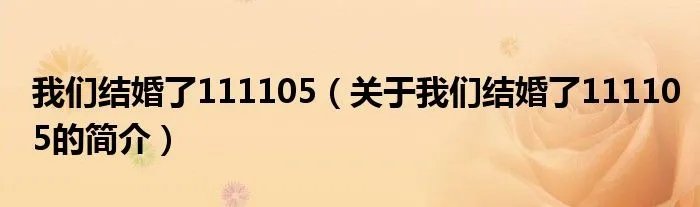 我们结婚了111105(关于我们结婚了111105的简介)