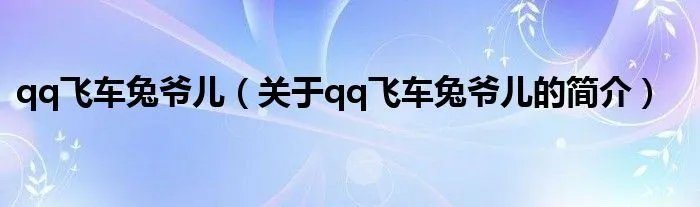 qq飞车兔爷儿（关于qq飞车兔爷儿的简介）