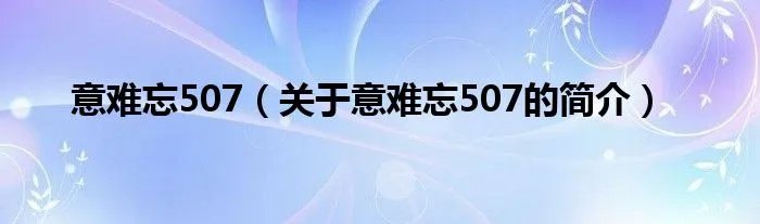 意难忘507（关于意难忘507的简介）