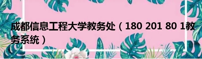 成都信息工程大学教务处（180 201 80 1教务系统）