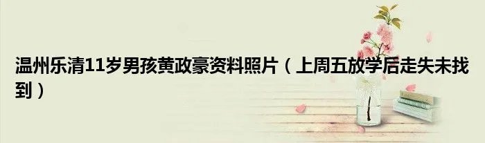 温州乐清11岁男孩黄政豪资料照片(上周五放学后走失未找到)