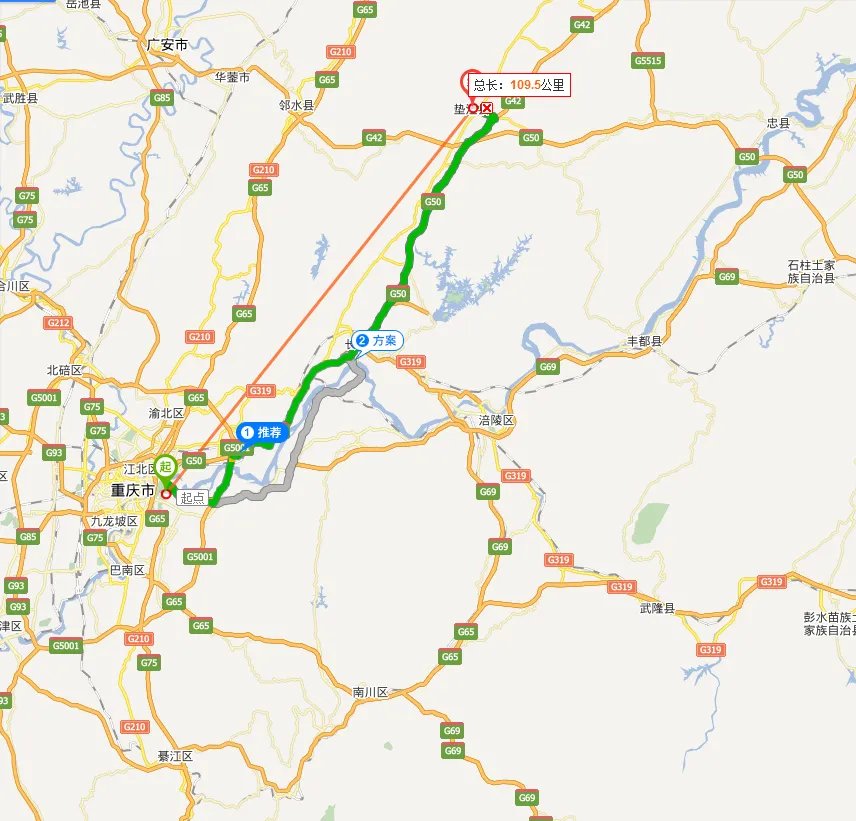 重庆到垫江从南山茶福路走有多少公里?