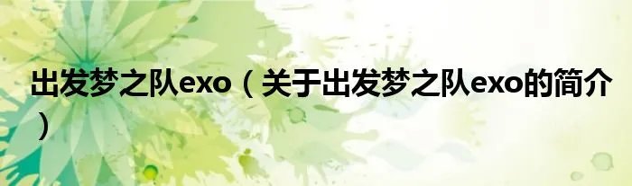 出发梦之队exo（关于出发梦之队exo的简介）