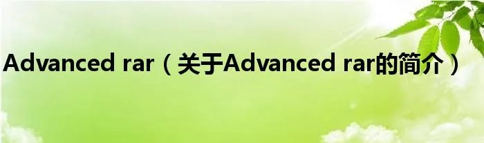 Advanced rar(关于Advanced rar的简介)
