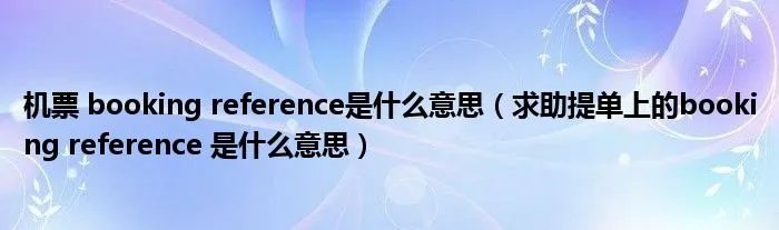机票 booking reference是什么意思(求助提单上的booking reference 是什么意思)