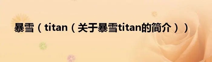 暴雪(titan(关于暴雪titan的简介))