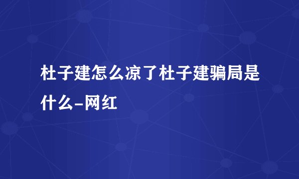 杜子建怎么凉了杜子建骗局是什么-网红