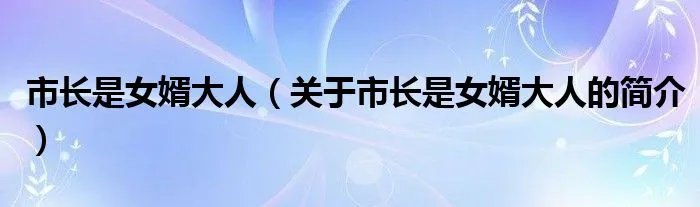 市长是女婿大人（关于市长是女婿大人的简介）