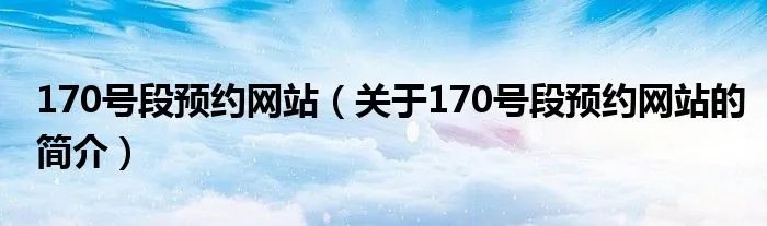 170号段预约网站（关于170号段预约网站的简介）