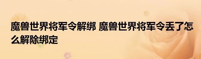 魔兽世界将军令解绑 魔兽世界将军令丢了怎么解除绑定