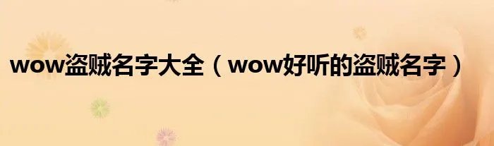 wow盗贼名字大全(wow好听的盗贼名字)