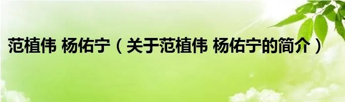 范植伟 杨佑宁（关于范植伟 杨佑宁的简介）