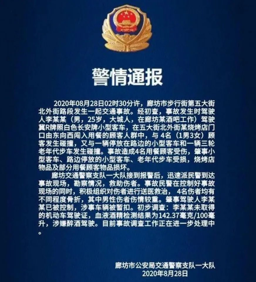 警方通报小车冲过夜市撞飞数人,司机是在复社会吗?