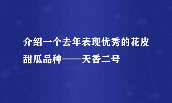 介绍一个去年表现优秀的花皮甜瓜品种——天香二号