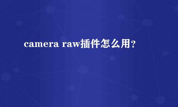 camera raw插件怎么用？