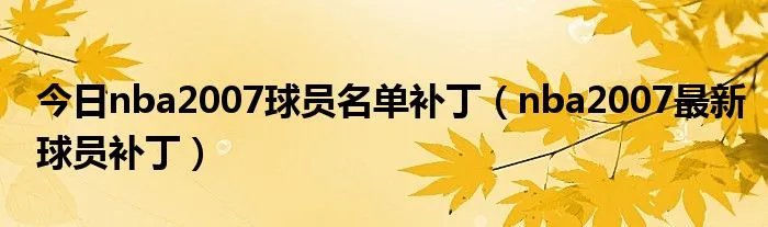 今日nba2007球员名单补丁(nba2007最新球员补丁)