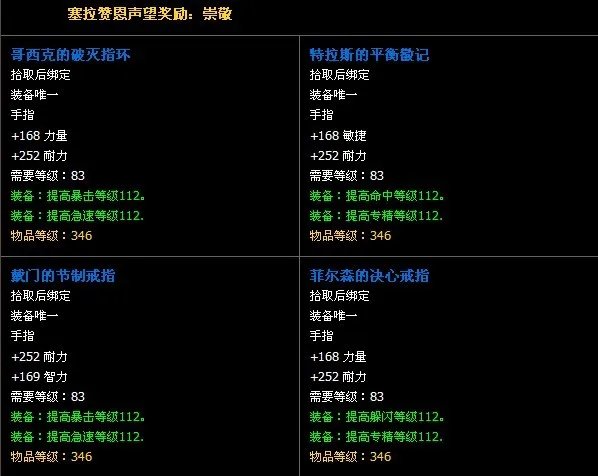 塞拉赞恩声望及奖励