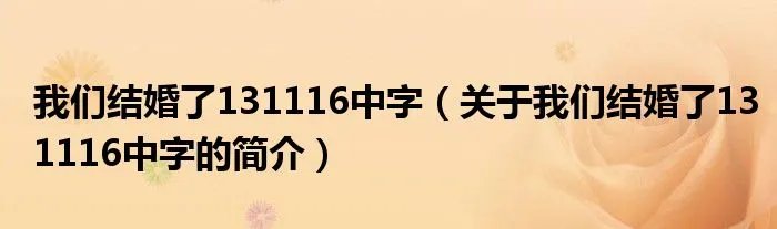 我们结婚了131116中字（关于我们结婚了131116中字的简介）