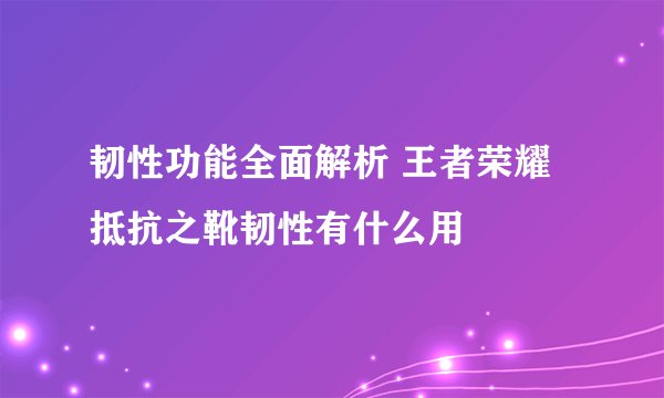 韧性功能全面解析 王者荣耀抵抗之靴韧性有什么用